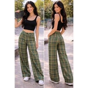 ROMWE Green Plaid Baggy Skater Pant Women's XL Wide Leg Saggy Grunge Punk Y2K